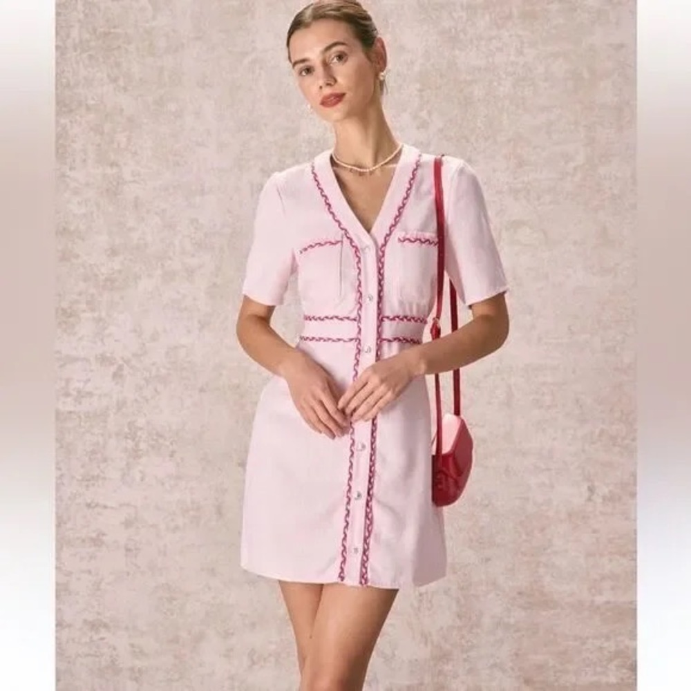 Maje Rirose Pink Tweed Sheath Dress Large